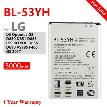 100% Original 3000mAh bateria BL-53YH Telefone da Bateria Para LG Optimus G3 D830 D850 D851 D855 LS990 VS985 F400 LG G3 Bateria do Telefone