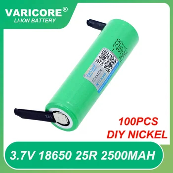 100pcs Nova Marca 18650 bateria 2500mAh bateria Recarregável 3,6 V INR18650 25R M 20 A descarga de baterias+DIY Níquel Atacado