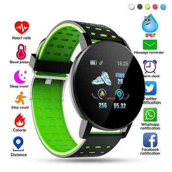 119PLUS Smartwatch da Tela da Cor de Pulseira de Fitness Tracker Esporte Impermeável frequência Cardíaca Pressão Arterial Assistir Ajuste Smart Watch Homens
