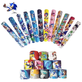 12PCS Sonic The Hedgehog Pulseira de desenhos animados Clap Círculo de Brinquedo Pulseira Pulseira de Pvc Anime Periférica Crianças Festival Gametoys Presentes