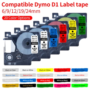 1pcs 6/9/12/19/24mm Etiqueta de Fita Compatível para Dymo D1 Label Maker 45010 45013 40910 43613 para Dymo LM-160 280 Máquina de etiquetas
