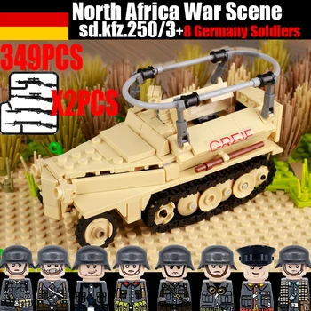 2 ª guerra mundial Militar na Alemanha Tanque de Blocos de Construção do Norte de África Cena de Guerra Sdkfz 250 Carro Blindado Soldados Figuras Armas Tijolos Brinquedos