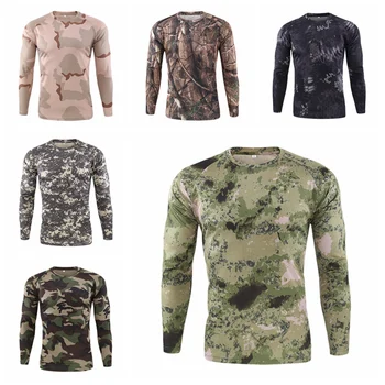 2019 Homens de manga Longa Militar T-shirt Tática de Camuflagem do Exército Python Camo Seca Rápido, T-Shirts de Caminhada Tees Acampamento de Caça Pesca