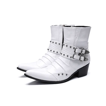 2023 Elegante Apontou Toe Zíper Formal Sapatos Clássicos De Tamanho Grande, Cor Sólida Curto Botas De Homens Italianos Real Vestido De Couro Botas
