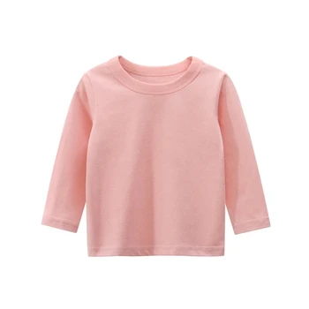 2023 nova cor sólida para crianças T-shirt de manga comprida de algodão meninos e meninas, a primavera e o outono topo