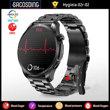 2023 Nova de Açúcar no Sangue Smartwatch 1.39 polegadas 360*360 HD Toque de Tela Grande ECG Relógios Inteligentes de Monitorização Não-invasiva de Glicose no Sangue