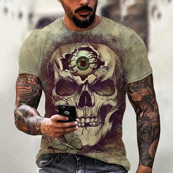 2023 Nova Moda dos Homens T-shirt 3D Colorido Personalizado Homens de Roupa Diária, Casual Manga Curta Rua Top T-shirt de Caveira