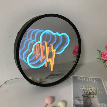 3D Magic Infinito Espelho Multi-camada de Nuvem + Raio de Neon Rodada de Espelho Sinal de Néon do DIODO emissor de Meninas, Decoração do Quarto de Sinais Noite Luzes da Lâmpada