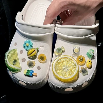 3D Refrescante de Limão Verão Fresco Sapata de Acessórios Crocs Charme Removível DIY Tamancos e Sandálias Acessórios Sapato Decoração