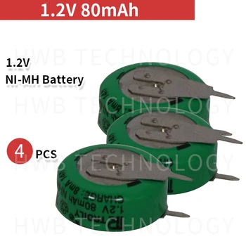4 pcs/lote 1.2 v 80mAh recarregáveis NI-MH bateria de célula de bateria de célula tipo moeda pack frete Grátis