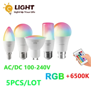 5PCS LED infravermelho de controle remoto RGB de luz branca inteligente do bulbo E27 GU10 E14 B22 AC100-240V adequado para a festa em casa de terceiros de iluminação