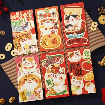 6pcs 2023 Coelho Envelopes Vermelhos dos desenhos animados do Ano Novo Chinês Pacote Vermelho do Festival de Primavera de Dinheiro de Bolsa de Saco de Embalagem Hongbao Crianças