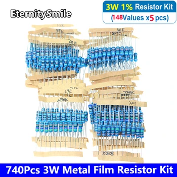 740Pcs 3W de resistores de Filme de Metal Kit de 1% 148 Valor*5Pcs 0,1 R 68R 82R 47R 680R 910R 1K 4.7 K 6.8 K K 68 820K-1Mohm Anel de Cor Resistência