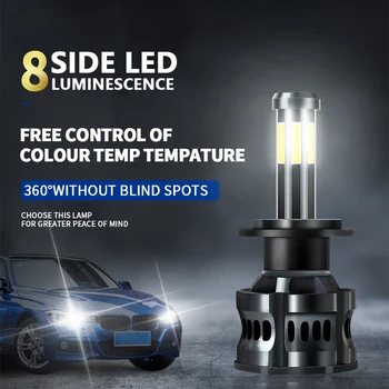 8-face Carro de Faróis de LED Luminoso Para H1 H3 H4 H7 H11/H8/H9 9005/HB3/H10 9006/HB4 880/881 5202 /H16 9007 Carro Modificado Lâmpadas