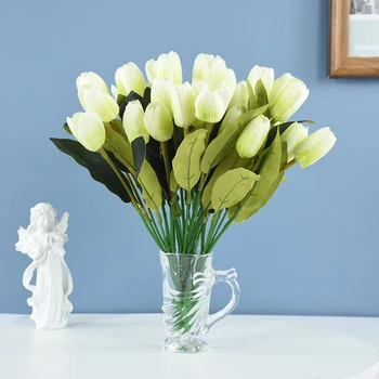 9Heads/Ramo Falso Tulip Buquê com a Folha de Decorações com Flores Artificiais para Casa/Escritório/Cozinha, Casamento, Buquê de Noiva 11 polegadas