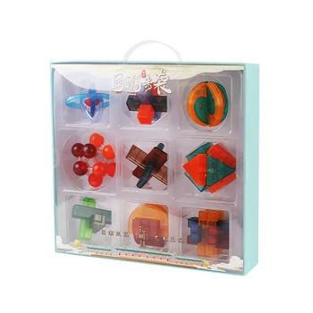 9pcs/set Colorido Luban Bloqueio Montessori de QI, quebra-cabeça Jogo de quebra-Cabeças Difícil de Dedo Desbloquear Brinquedos para Adultos e Crianças Anti-Stress