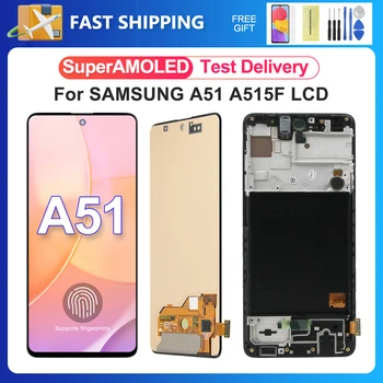 A51 AMOLED Para Samsung Galaxy A51 A515 Tela LCD Touch screen Digitalizador Com Acessórios de Substituição de Montagem Com impressão digital