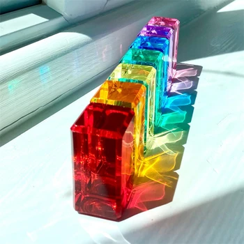 Acrílico Cubos de Blocos de Construção do arco-íris Cristal de Pedra Sensorial Translúcido Empilhamento de Brinquedos para Crianças de Faixa Blocos Lucent Cubos de 5cm