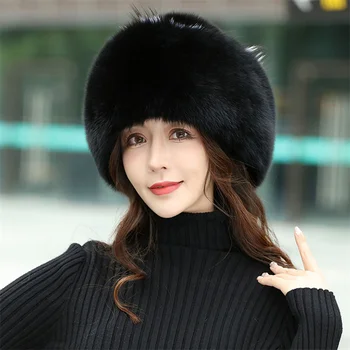 Alta Qualidade de Inverno de Peles Chapéu Para as Mulheres Exterior do Calor E à prova de Vento Pele de Raposa Três Caudas Chapéu, Versão coreana de Proteção de Ouvido Chapéu