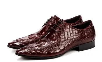 Alta superior artesanais de couro genuíno formal de homens, de sapatos de Jacaré Padrão de vestido de homens sapatos apontou toe rendas até homens de negócios de sapatos