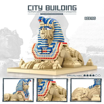 Atrações do mundo Egito, a Esfinge 3D Modelo de Arquitectura em Tijolo de DIY Rua da Cidade de Exibição em Miniatura de Diamante Bloco de Construção de Montagem de Brinquedo