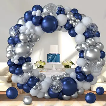 Azul Metálico Balões Garland Kit De Prata Confetes De Arco De Balão De Festa De Aniversário Decoração Crianças De Aniversário, Chá De Bebê De Bola