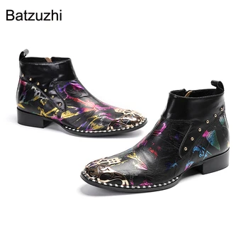 Batzuzhi Homens Moda Botas de Cabedal Preto Ankle Boots Homens Zip Festa de Casamento e Botas Hombre, Tamanho Grande EU38-46
