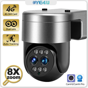 Camhi 4G ao ar livre Câmera de duas Lentes, Zoom Auto controle de 4K de 8MP Binocular Cam WiFi de Segurança de Proteção de 4MP Câmeras de Vigilância P2P