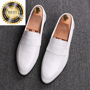 casamento branco homens de negócios vestido preto de couro genuíno respirável tênis slip-on oxfords sapato ponto do dedo do pé cavalheiro sapatos sapatos