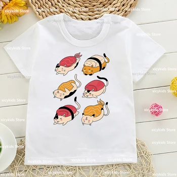 Chegada Nova 2023 Tshirt De Crianças Bonito Sushi Cartoon Impressão Menina T-Shirt De Verão Menino De Camisa De Manga Curta T-Shirts S-Camisa De Gola Superior Atacado