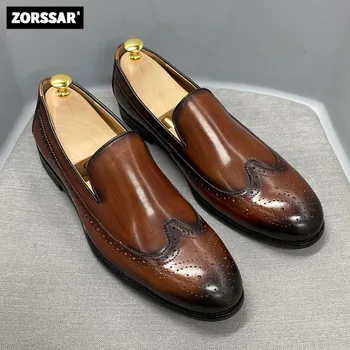 Couro genuíno Homens Sapatos Casual de Luxo da Marca Formal de Mens Sapatos italianos Respirável Deslizar sobre Homens de negócios informais sapatos