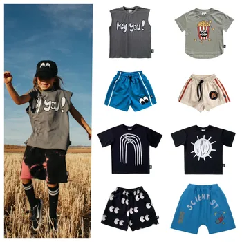 Crianças T-Shirts De 2023 Tops de Novo No Verão Bonito Impresso Shorts Conjuntos de Meninos e Meninas de Roupas de Crianças Adorável Bebê Terno
