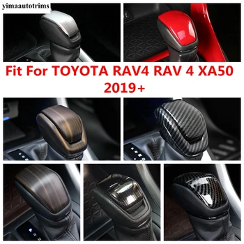 De Mudança de velocidade Shifter Botão Tampa da Cabeça de Guarnição Para TOYOTA RAV4 RAV 4 XA50 2019 - 2023 Fibra de Carbono / Vermelho / Fosco Acessórios de decoração