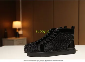 Designer de Luxo, Sapatos masculinos de Mulheres High Top Preto Rebites Boate Flash Par de Sapatos