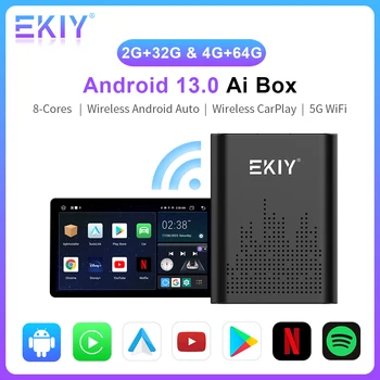 EKIY Android 13 Ai de Caixa sem Fios CarPlay Android Auto Adaptador de 8-Core MediaTek 8259 2G+4G 32G+64G Para o Carro Com Fios Carplay