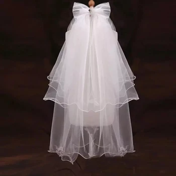 Elegante Curto de Noiva de Véu de Duas camadas de Renda Véu Branco para o Casamento, Acessórios do Casamento