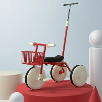 Empurre-passeio de Dupla Utilização Triciclo de 2 A 5 Anos de Idade Couro Almofada do Assento de Bebê Carrinho de Alto teor de Carbono e estrutura de Aço Leve 3-roda de Bicicleta