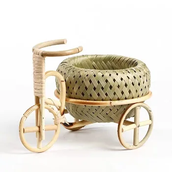Fotografia De Recém-Nascido Adereços Artesanais De Bambu, Vime Bicicleta Ornamento De Bambu Pequeno Cesto De Tirar Foto Adereços De Decoração Sala De Estar