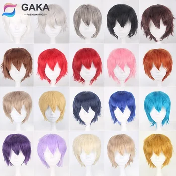 GAKA Cor Universal Personagem de Anime de Alta Temperatura Sintética Peruca de Cosplay Inversa Deformado Homens de Cabelo Curto, Estilo Modelo