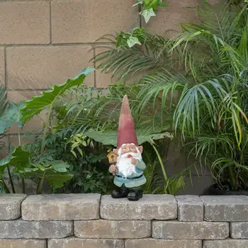 Garden Gnome Segurando o Viveiro ao ar livre Estátua, Vermelho de Metal chastiy gaiola de Ratos gaiola acessórios de Aninhamento de ovos de Periquito gaiola Casas 