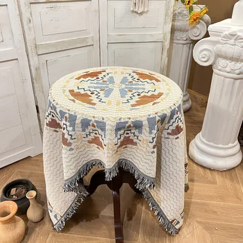 Geométricas roupa de cama de algodão Morandi de renda toalha de mesa, mesa de chá de pano, toalha de mesa redonda