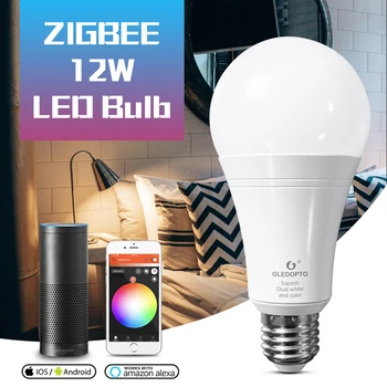 GLEDOPTO ZIGBEE 12W RGBCCT led smart bulbo AC100-240V RGB+CCT dupla de cor branca lâmpada LED zigbee zll 3.0 trabalho com alexa