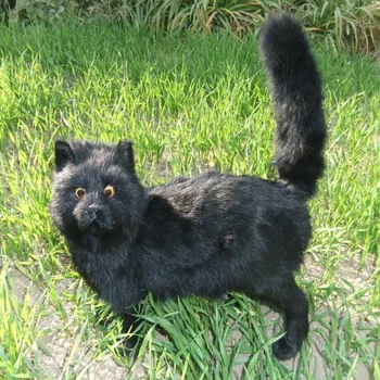 grande simulação gato preto brinquedo polietileno & peles de artesanato modelo de gato presente sobre 32x13x38cm 0832