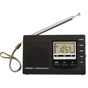 H37E Portátil Rádio FM/MW/SW Digital, Relógio Despertador, Rádio, Mini-FM AM SW Receptor de Rádio