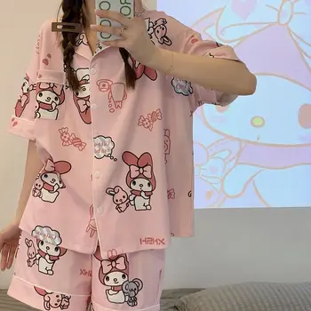 Hello Kitty Pochacco Sanrio Kawaii Anime Pijama de Verão Bonito dos desenhos animados da Minha Melodia de Manga Curta, Calça Y2K Interior de Meninas de Moda de Brinquedos