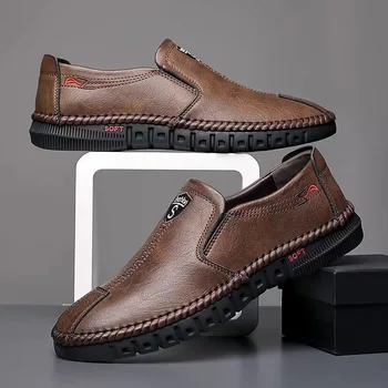 Homens Sapatos Casuais 2022 Outono Marca de Moda Confortável, Sapatos de Couro para Homens Fundo Macio de Negócios de Couro Slip-on Sapatos