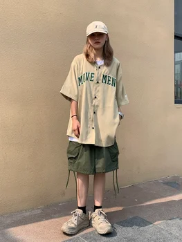 HOUZHOU Japonês Streetwear Hippie Verde Shorts de Carga Mulheres Kpop Harajuku Oversize Cáqui Calças Curtas Vintage Kpop Elegante Solto