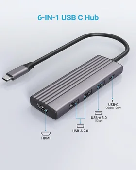 Hub USB C,estação de ancoragem USB C dock com 4K HDMI,1 USB 3.0,2 USB-USB 2.0-C PDPower.Compatível com o MacBook,Lenovo,Dell,HP