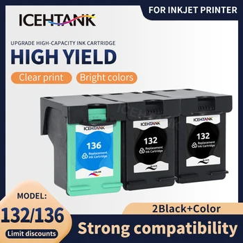 Icehtank 1set+1bk 2Black&Cor Para HP 132 136 Cartuchos de Tinta Compatíveis HP 6310 6310XI 6310V C3100 C3110 C3125 C3135 Impressora