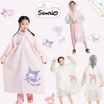 Kawaii Sanrio Hello Kitty Capa De Chuva Anime Kuromi Minha Melodia Cinnamoroll Crianças Listras Reflexivas Impermeável Casaco De Chuva Rainwear